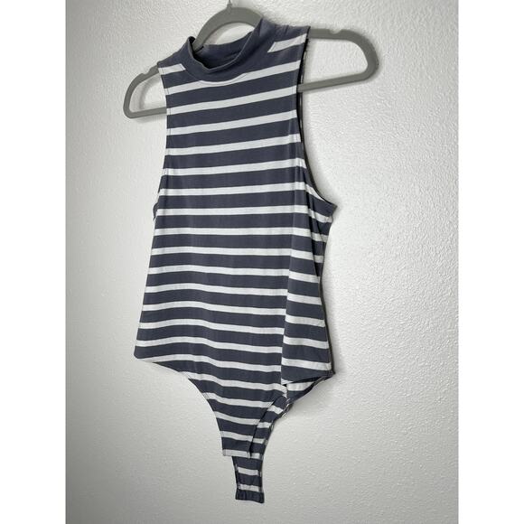 Abound Gray & White Stripe Sleeveless Mock Neck Bodysuit L - Picture 3 of 14